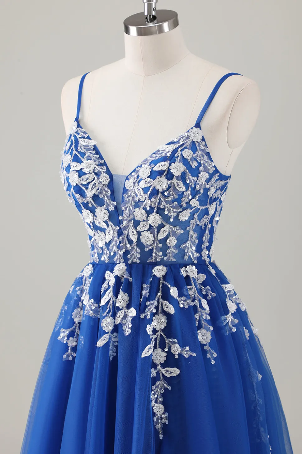 Royal Blue Ball-Gown Long Appliqued Prom Dress com Fenda