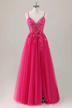 Royal Blue Ball-Gown Long Appliqued Prom Dress com Fenda