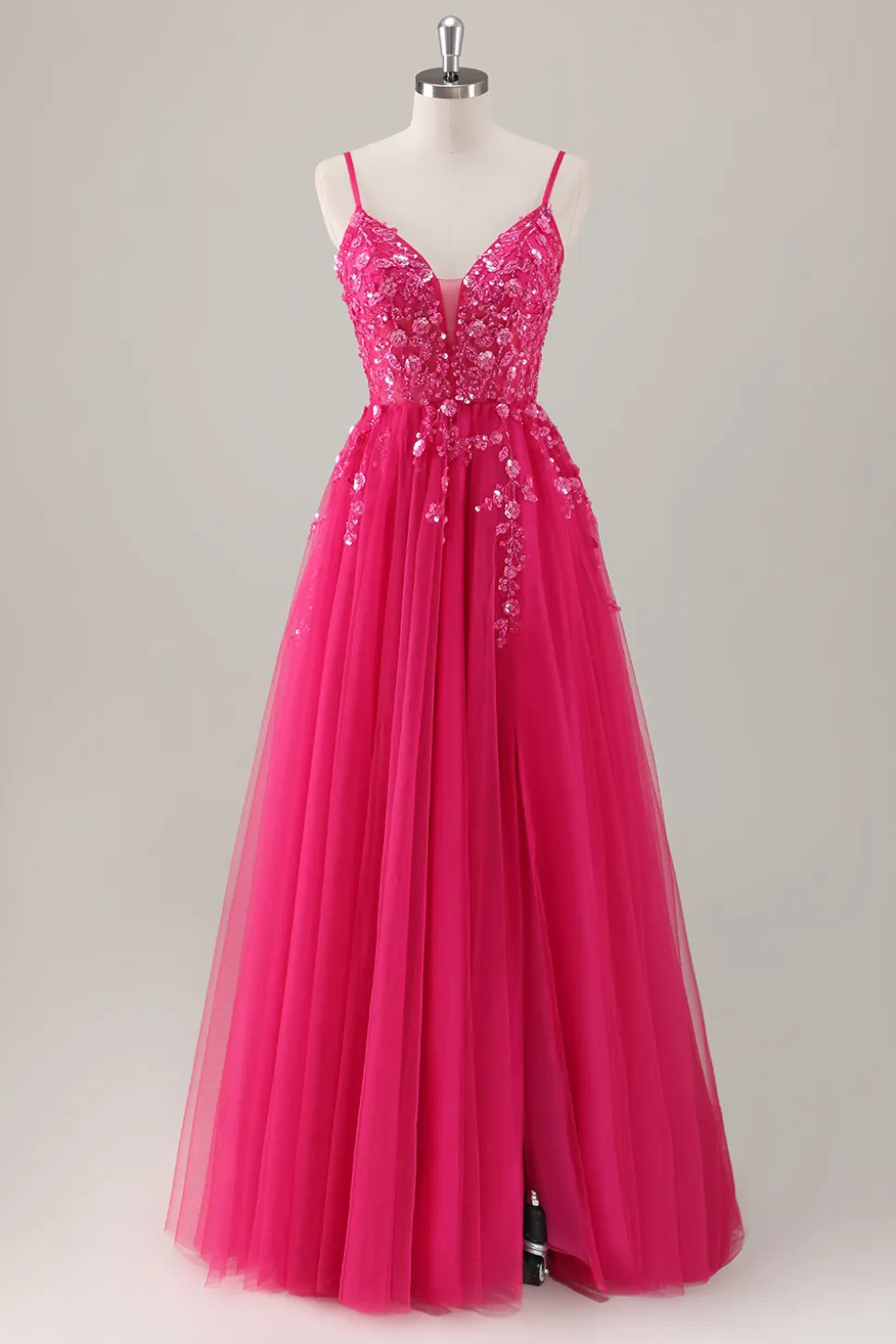 Royal Blue Ball-Gown Long Appliqued Prom Dress com Fenda
