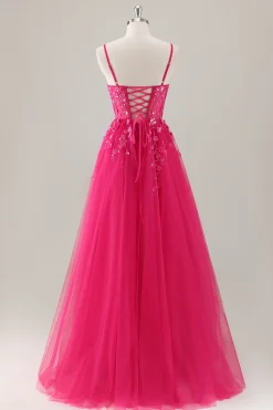 Royal Blue Ball-Gown Long Appliqued Prom Dress com Fenda