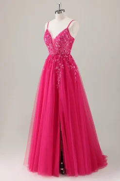 Royal Blue Ball-Gown Long Appliqued Prom Dress com Fenda