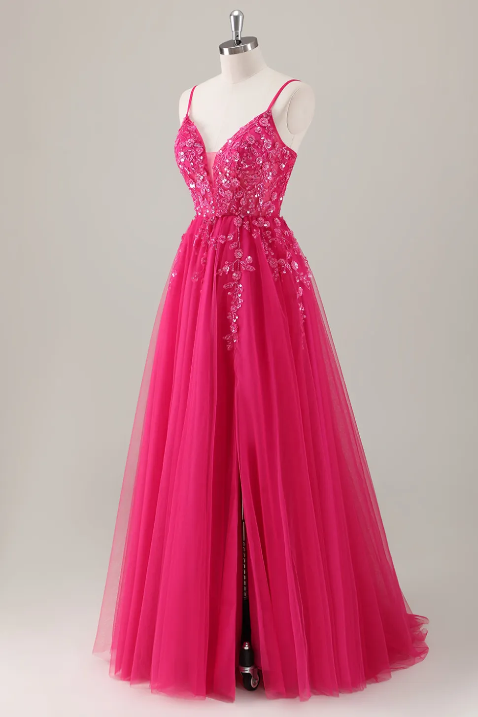 Royal Blue Ball-Gown Long Appliqued Prom Dress com Fenda