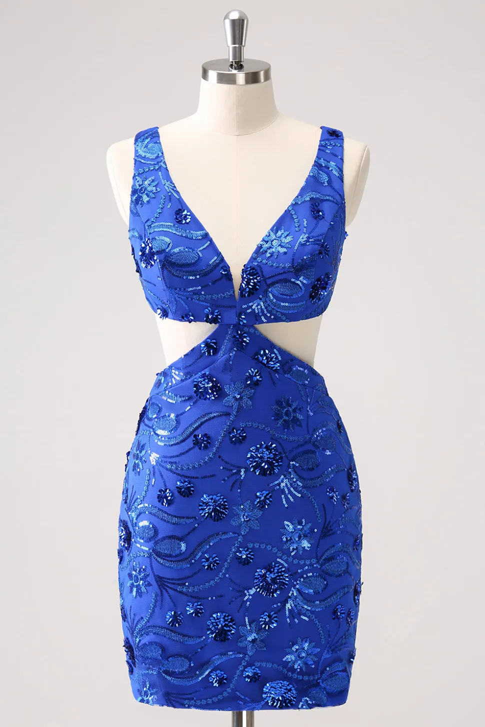 Royal Blue Bodycon Cut out Vestido Homecoming com Missangas