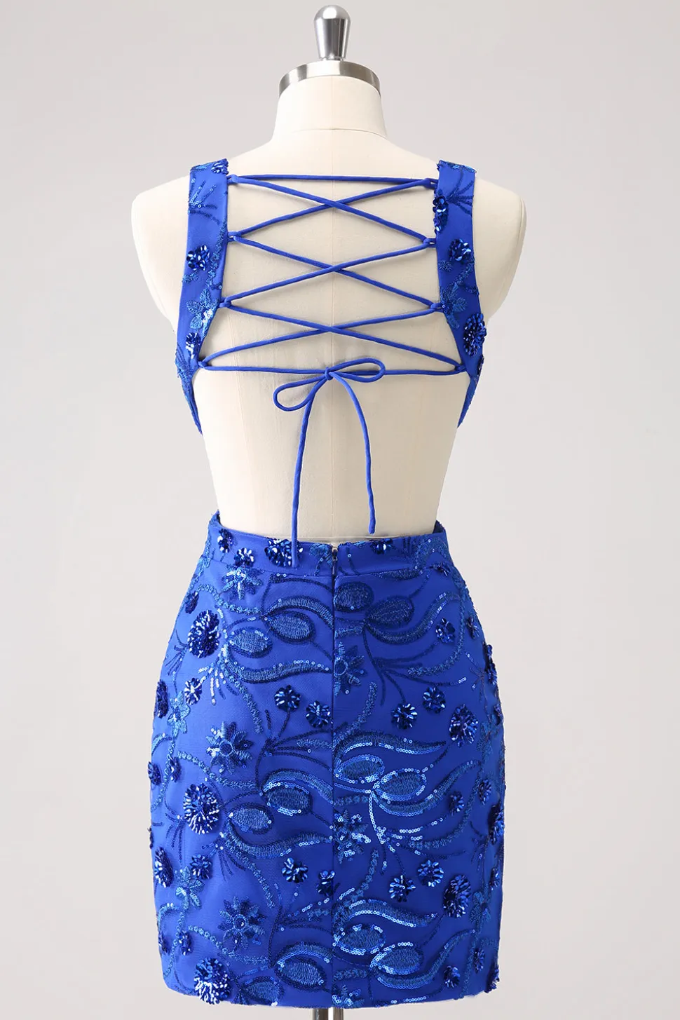 Royal Blue Bodycon Cut out Vestido Homecoming com Missangas