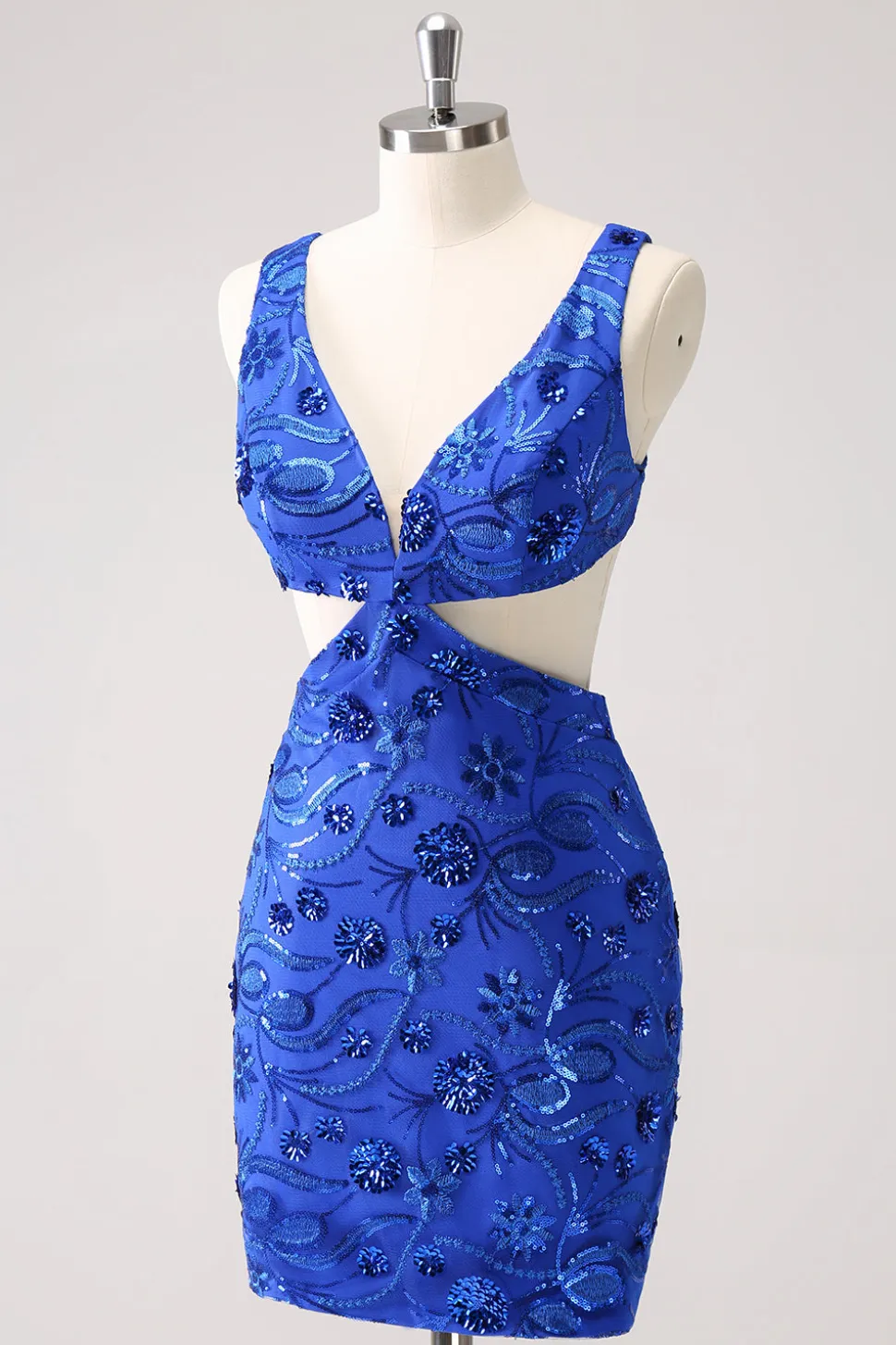 Royal Blue Bodycon Cut out Vestido Homecoming com Missangas