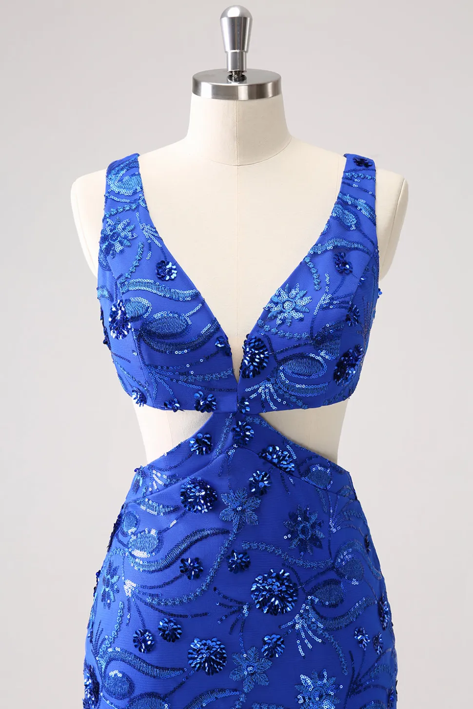 Royal Blue Bodycon Cut out Vestido Homecoming com Missangas