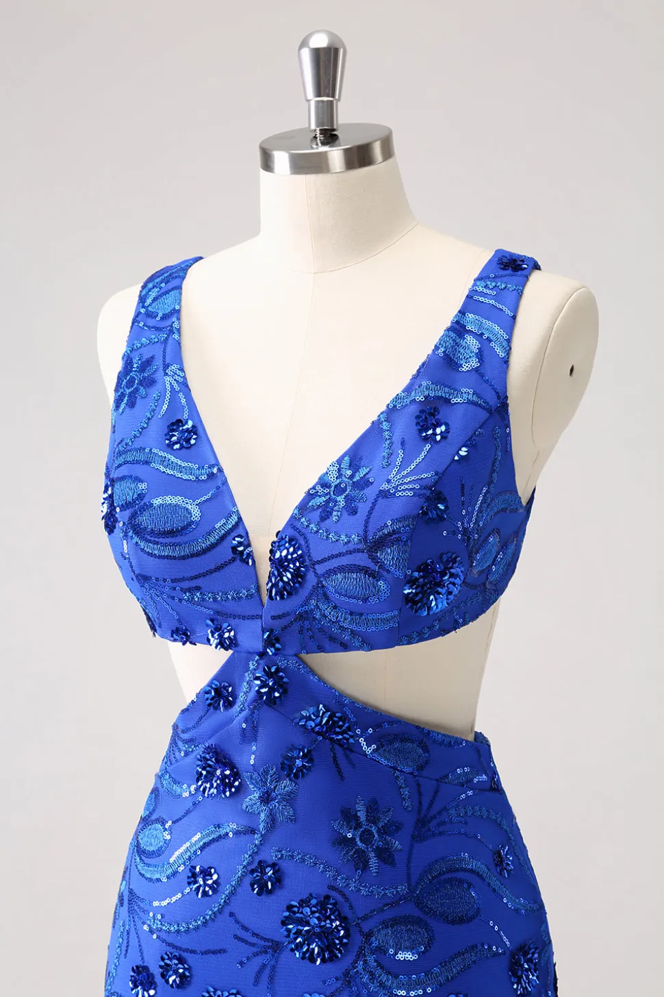 Royal Blue Bodycon Cut out Vestido Homecoming com Missangas