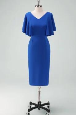 Royal Blue Bodycon Vestido da Mãe da Noiva com Mangas Curtas