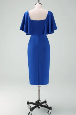 Royal Blue Bodycon Vestido da Mãe da Noiva com Mangas Curtas