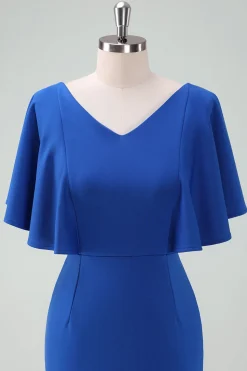 Royal Blue Bodycon Vestido da Mãe da Noiva com Mangas Curtas