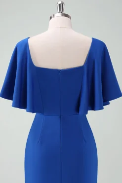 Royal Blue Bodycon Vestido da Mãe da Noiva com Mangas Curtas