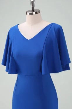 Royal Blue Bodycon Vestido da Mãe da Noiva com Mangas Curtas