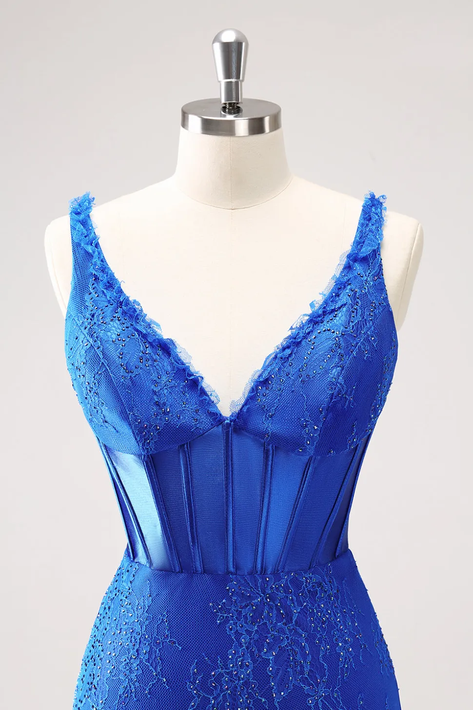 Royal Blue Bodycon V-Neck vestido curto Homecoming com renda para trás