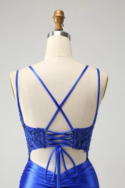 Royal Blue Corset Espaghetti Correias Apertado Homecoming Dress