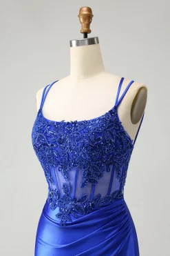 Royal Blue Corset Espaghetti Correias Apertado Homecoming Dress