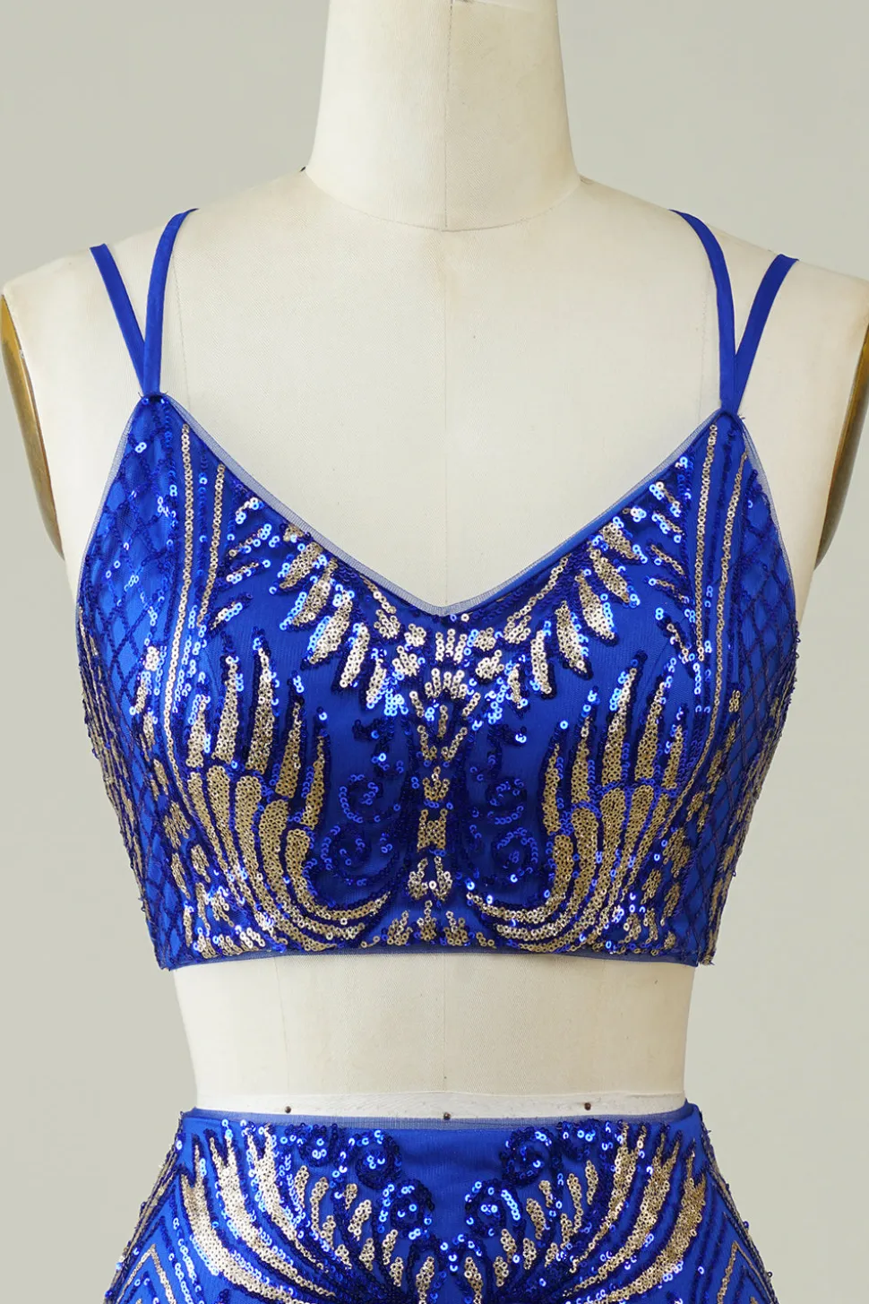 Royal Blue Duas Peças Glitter Tight Homecoming Vestido