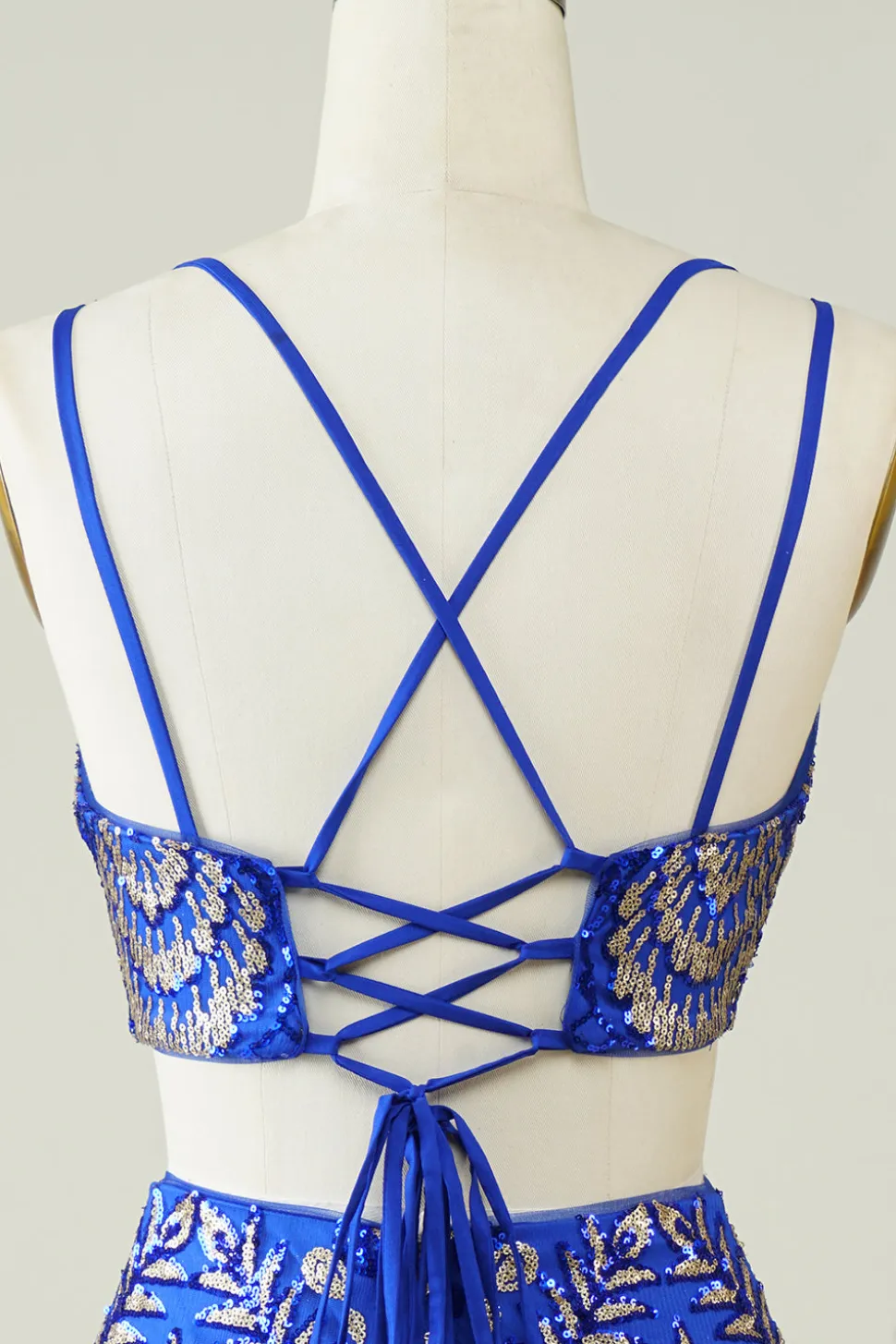 Royal Blue Duas Peças Glitter Tight Homecoming Vestido