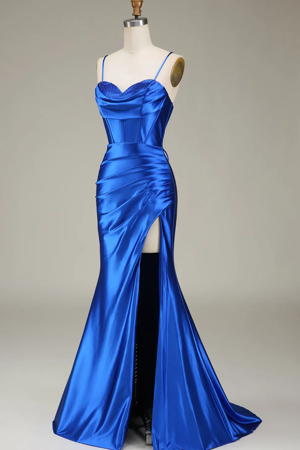 Royal Blue Espaghetti Correias Sereia Vestido Longo Baile de Formatura Com Fenda