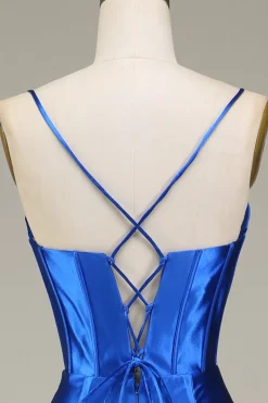 Royal Blue Espaghetti Correias Sereia Vestido Longo Baile de Formatura Com Fenda