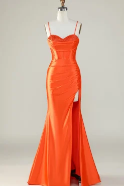 Royal Blue Espaghetti Correias Sereia Vestido Longo Baile de Formatura Com Fenda