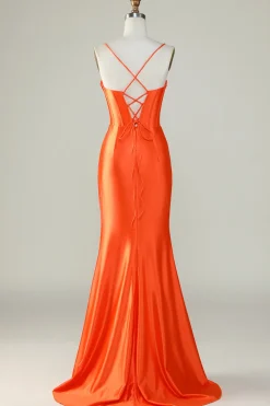 Royal Blue Espaghetti Correias Sereia Vestido Longo Baile de Formatura Com Fenda