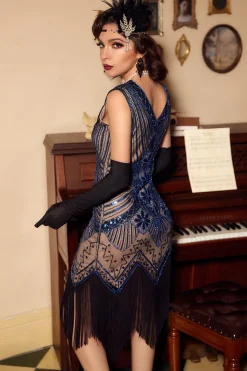 Royal Blue Glitter Fringe Gatsby 1920s Flapper Dress