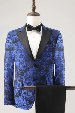 Royal Blue Jacquard Pico Lapela 2 Peças Homens Prom Suits