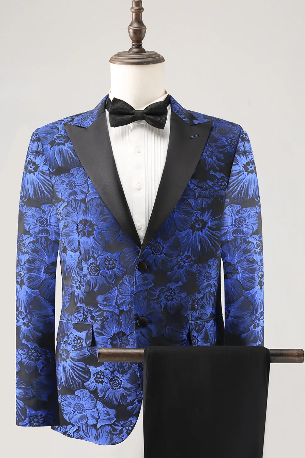 Royal Blue Jacquard Pico Lapela 2 Peças Homens Prom Suits