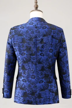 Royal Blue Jacquard Pico Lapela 2 Peças Homens Prom Suits