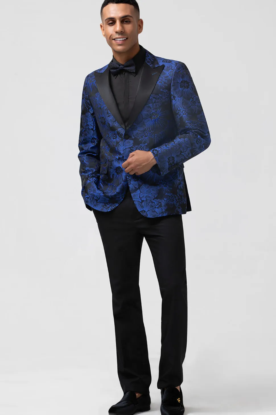 Royal Blue Jacquard Pico Lapela 2 Peças Homens Prom Suits