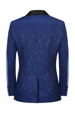 Royal Blue Jacquard Um Botão Xaile Lapel Prom Homecoming Blazer