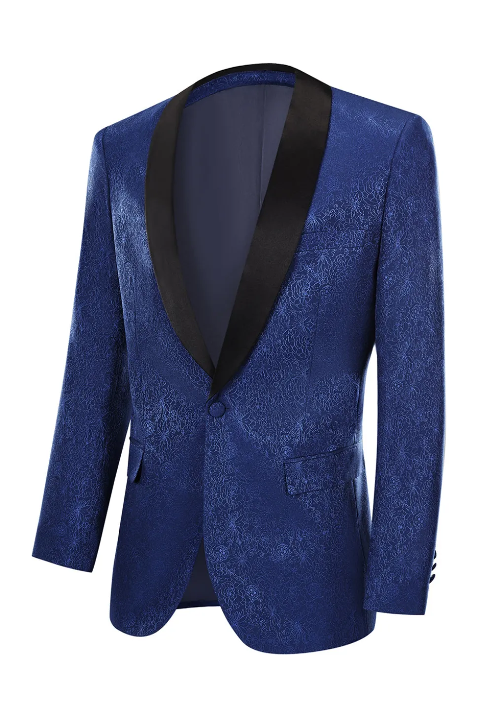 Royal Blue Jacquard Um Botão Xaile Lapel Prom Homecoming Blazer