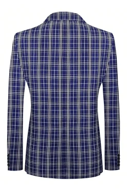Royal Blue Plaid Peak Lapela Peito Duplo 2 Peças Terno Masculino