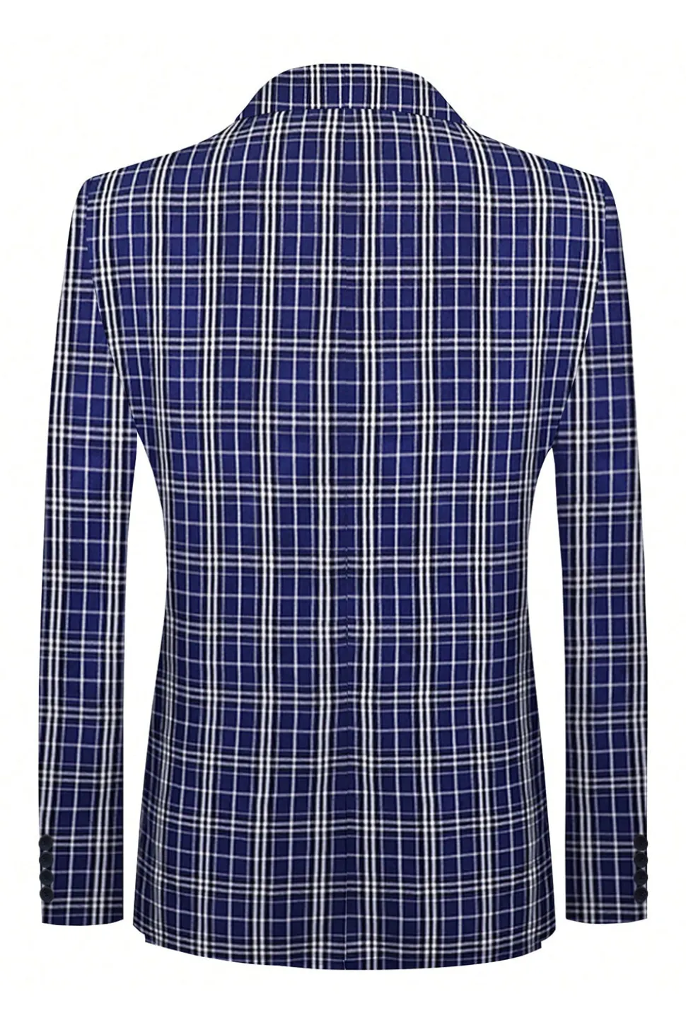 Royal Blue Plaid Peak Lapela Peito Duplo 2 Peças Terno Masculino