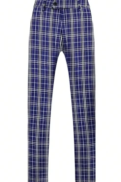 Royal Blue Plaid Peak Lapela Peito Duplo 2 Peças Terno Masculino
