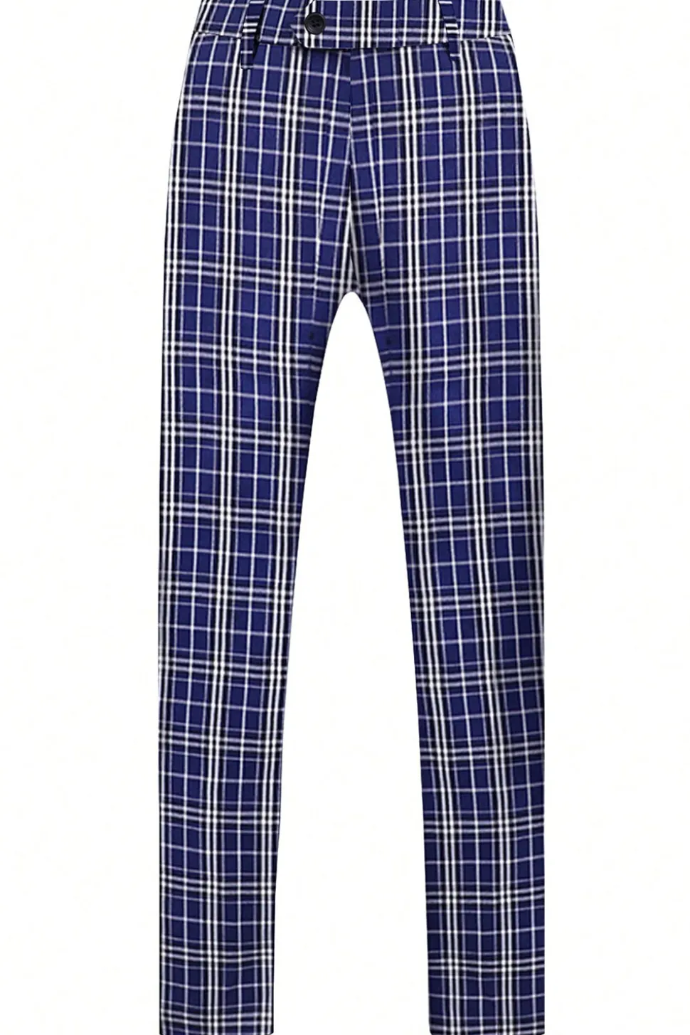 Royal Blue Plaid Peak Lapela Peito Duplo 2 Peças Terno Masculino