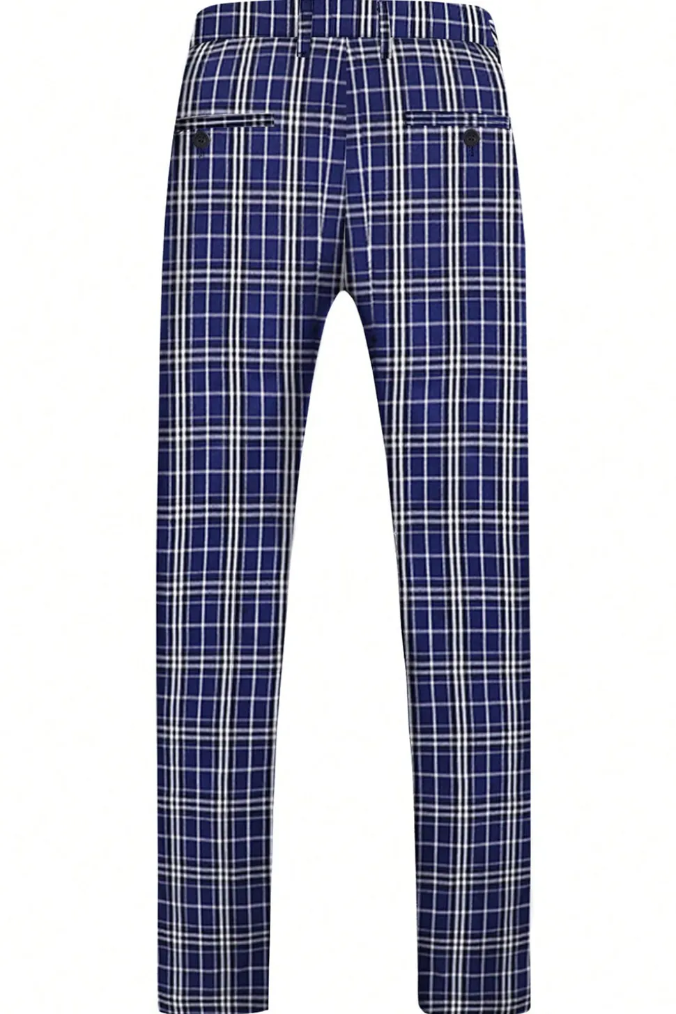 Royal Blue Plaid Peak Lapela Peito Duplo 2 Peças Terno Masculino