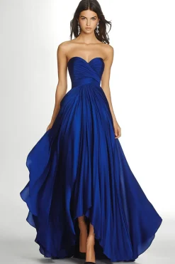 Royal Blue plissado assimétrico Chiffon Strapless Maxi A Line Formal Dress