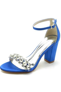 Royal Blue Rhinestone Tornozelos Alças Prom Sandálias