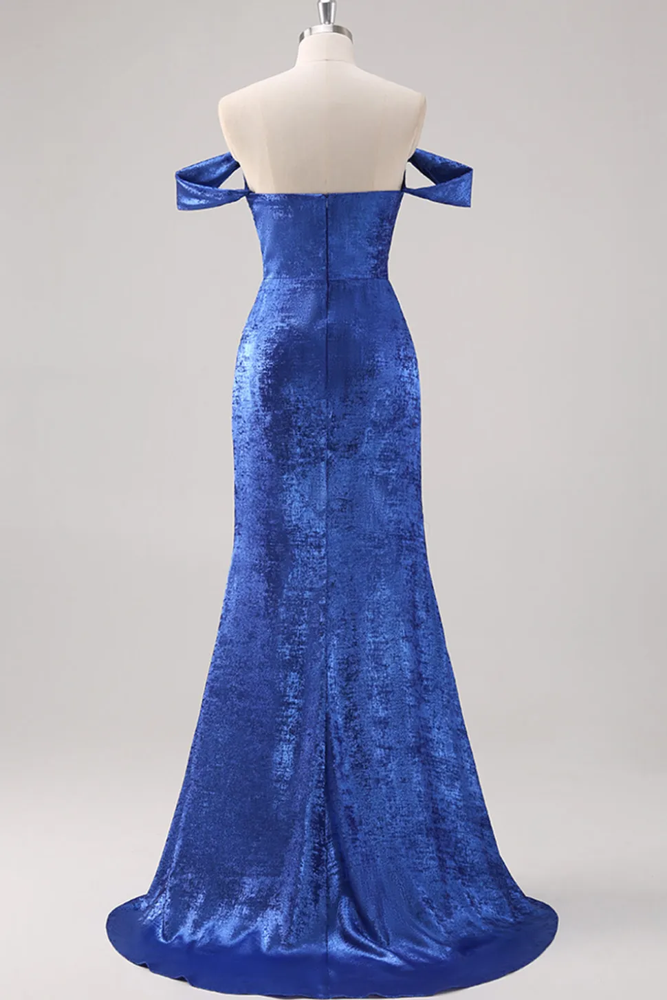 Royal Blue Satin Off The Shoulder Long Formal Dress com mangas destacáveis