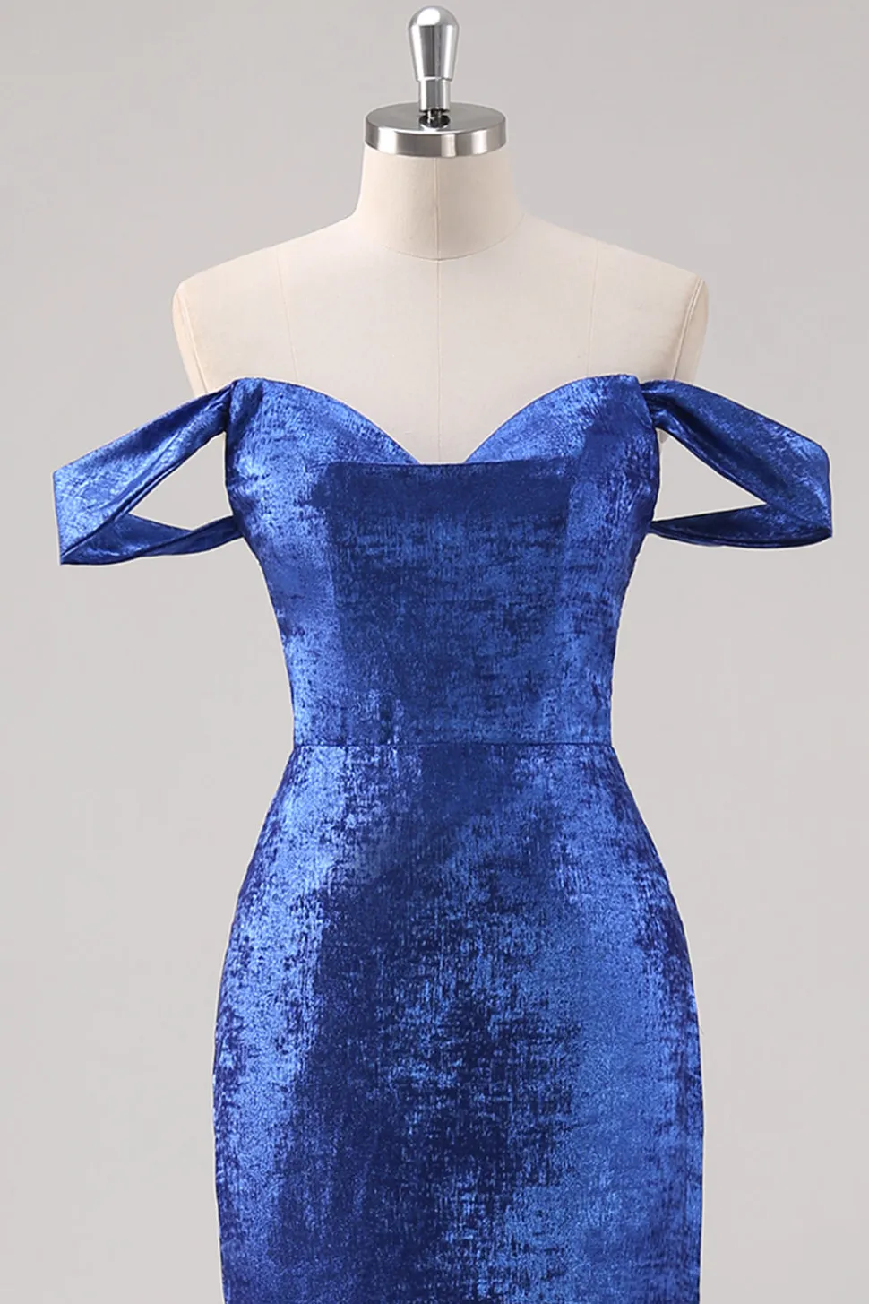 Royal Blue Satin Off The Shoulder Long Formal Dress com mangas destacáveis