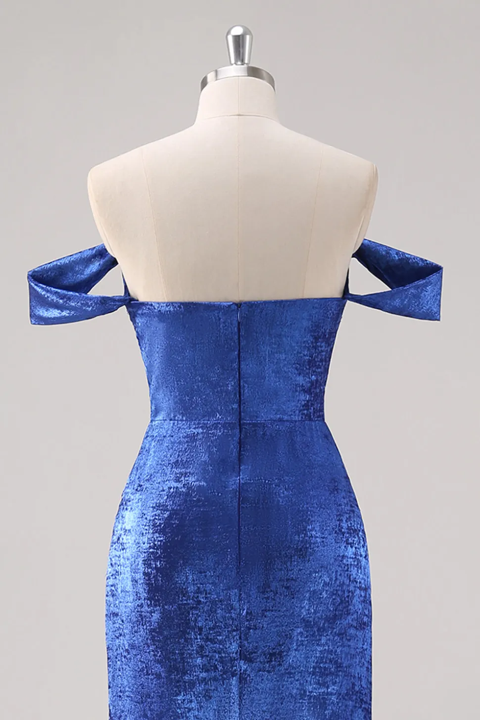 Royal Blue Satin Off The Shoulder Long Formal Dress com mangas destacáveis