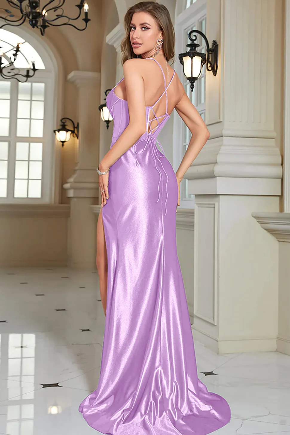 Royal Blue Sereia Espaghetti Correias Long Corset Prom Dress
