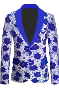 Royal Blue Shawl Lapela Jacquard Blazer Masculino Prom