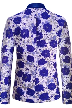 Royal Blue Shawl Lapela Jacquard Blazer Masculino Prom