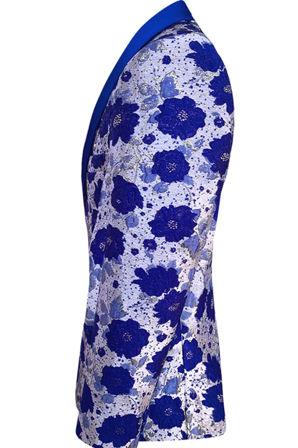 Royal Blue Shawl Lapela Jacquard Blazer Masculino Prom