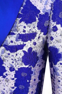 Royal Blue Shawl Lapela Jacquard Blazer Masculino Prom