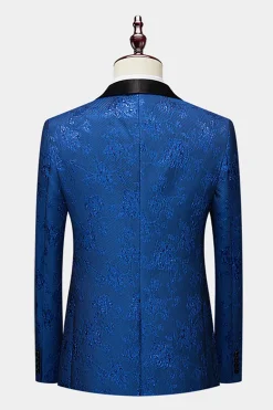 Royal Blue Shawl Lapela Jacquard 2 Peças Homens Ternos