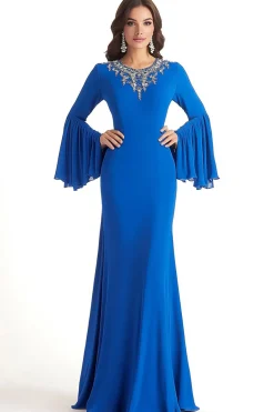 Royal Blue Sheath Scoop manga longa mãe do vestido da noiva