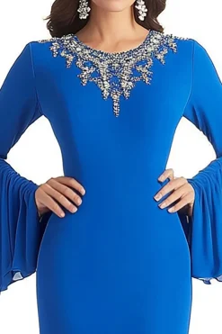 Royal Blue Sheath Scoop manga longa mãe do vestido da noiva